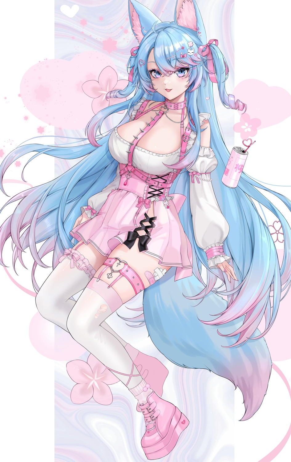 animal_ears bandaid garter kitsune no_bra saga_(6th_icecream) silvervale stockings tail thighhighs vshojo