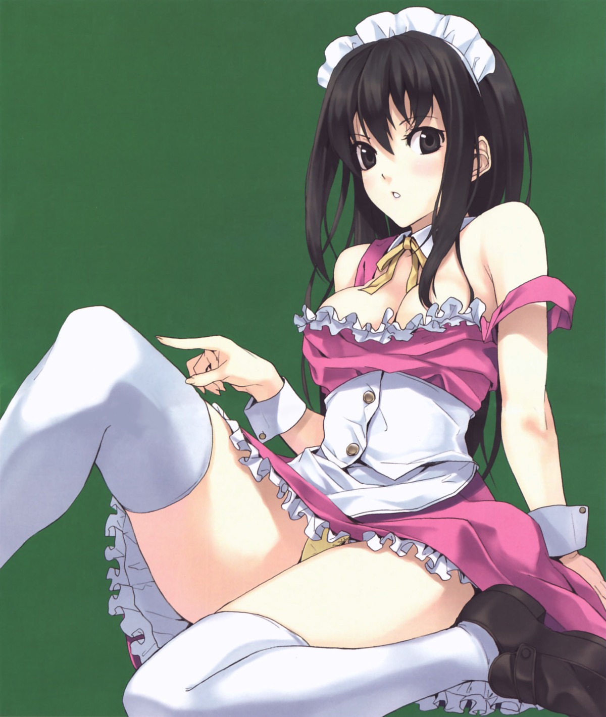 cleavage luna maid open_shirt pantsu thighhighs