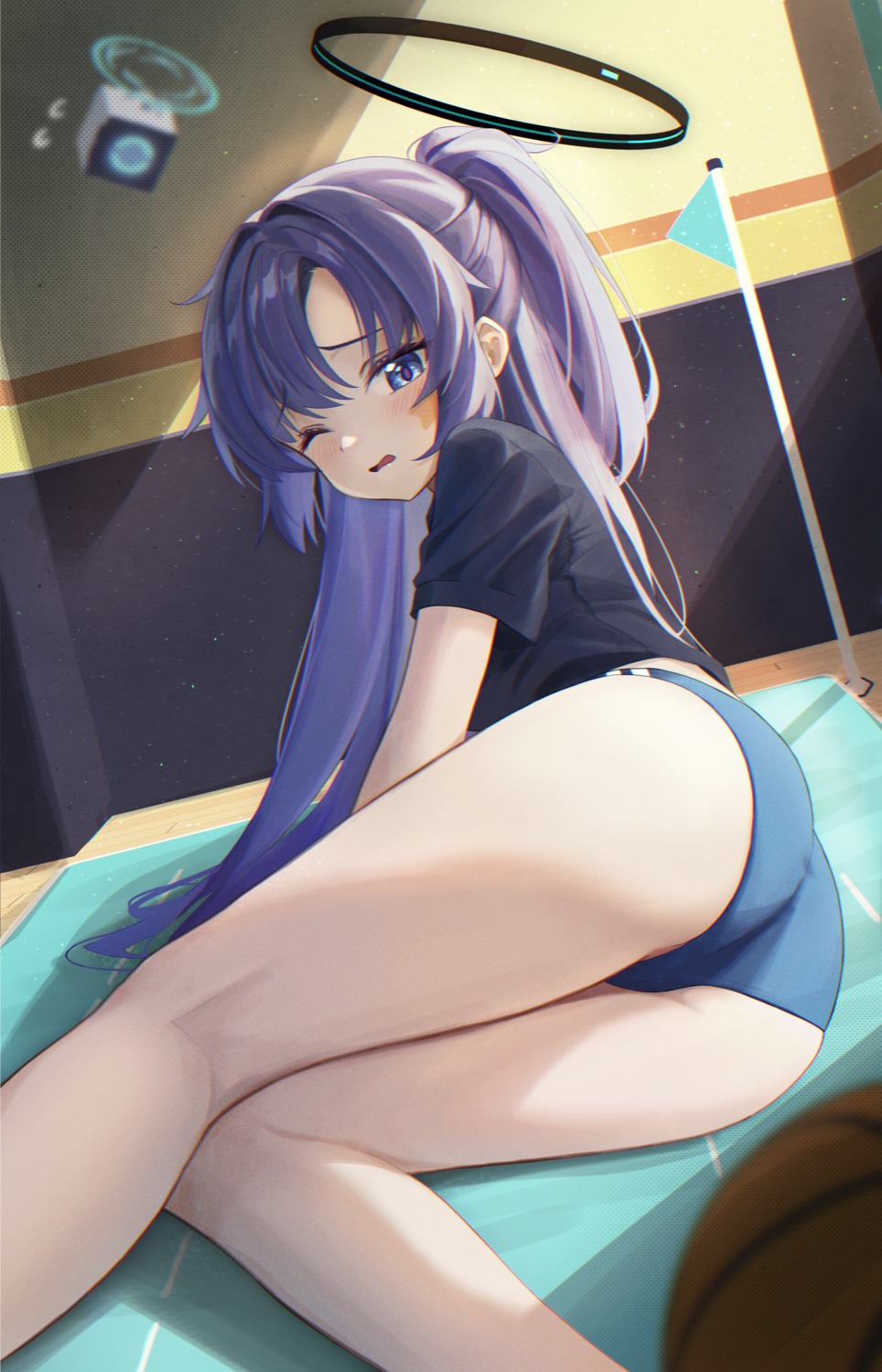 ass basketball blue_archive buruma dixo_(user_srff3835) gym_uniform halo hayase_yuuka tattoo