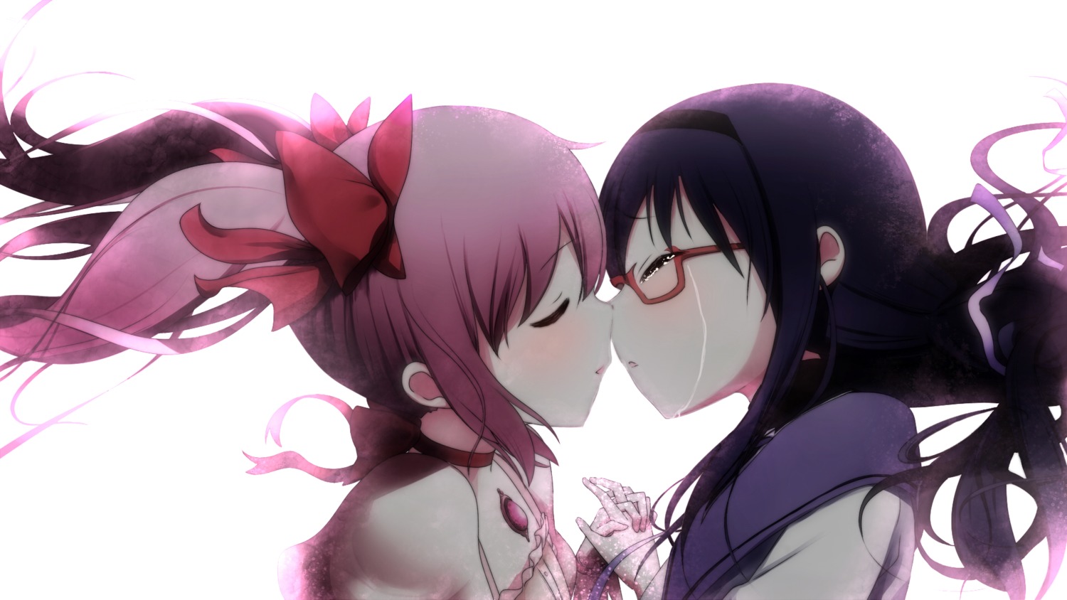 akemi_homura hai_(hai1001) kaname_madoka mahou_shoujo_madoka_magica megane wallpaper yuri