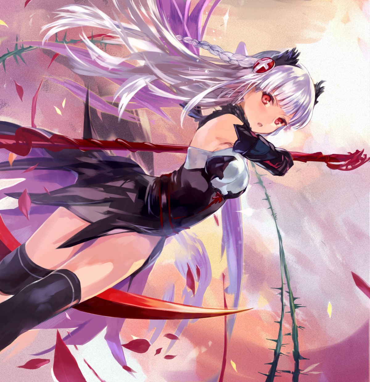 dress nove_(legge) princess_valkyrie puzzle_&_dragons thighhighs weapon