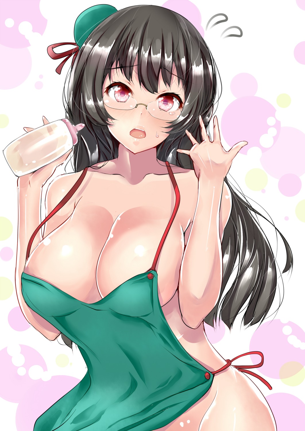 choukai_(kancolle) cleavage kantai_collection megane naked_apron sankakusui_(artist)