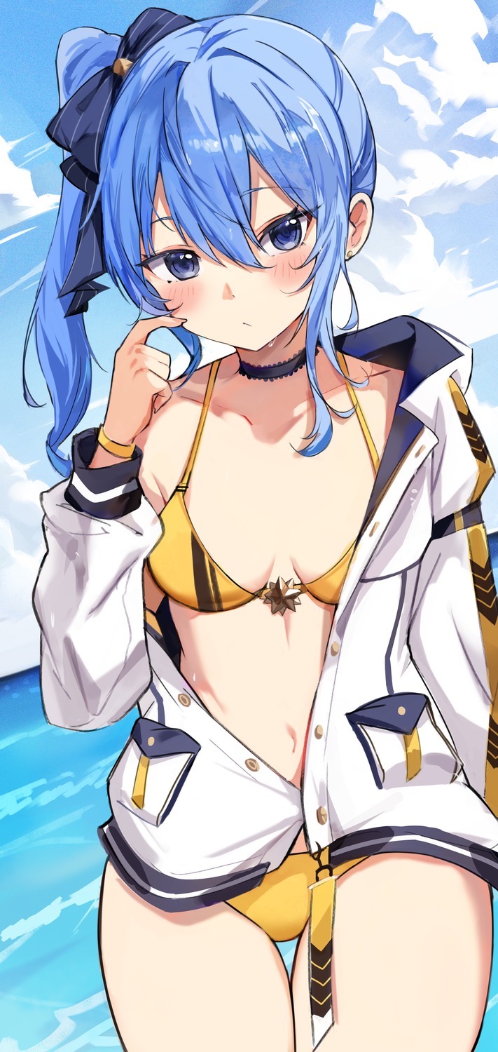 bikini hololive hoshimachi_suisei open_shirt orobou swimsuits