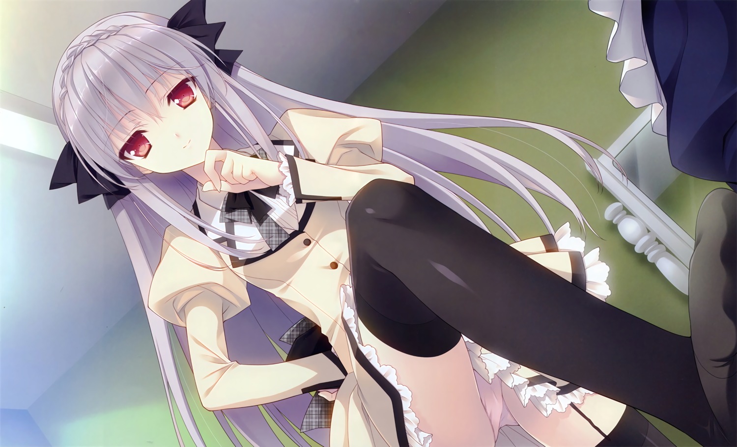 navel pantsu sakurakouji_luna seifuku skirt_lift stockings suzuhira_hiro thighhighs tsuki_ni_yorisou_otome_no_sahou