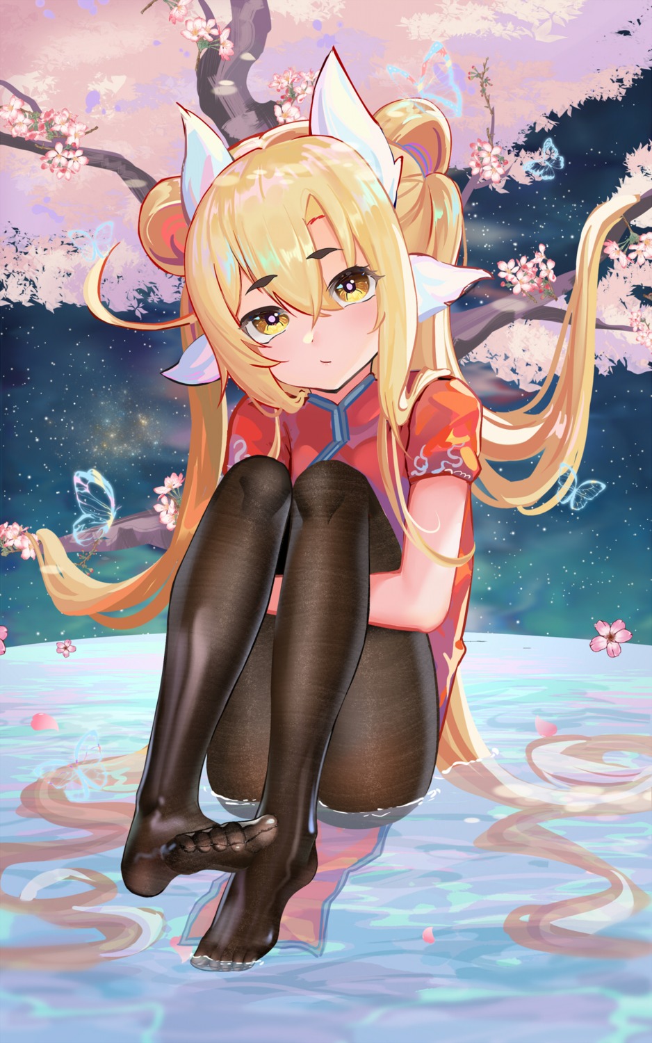 animal_ears chinadress feet moya_(pixiv6121219) pantyhose wet