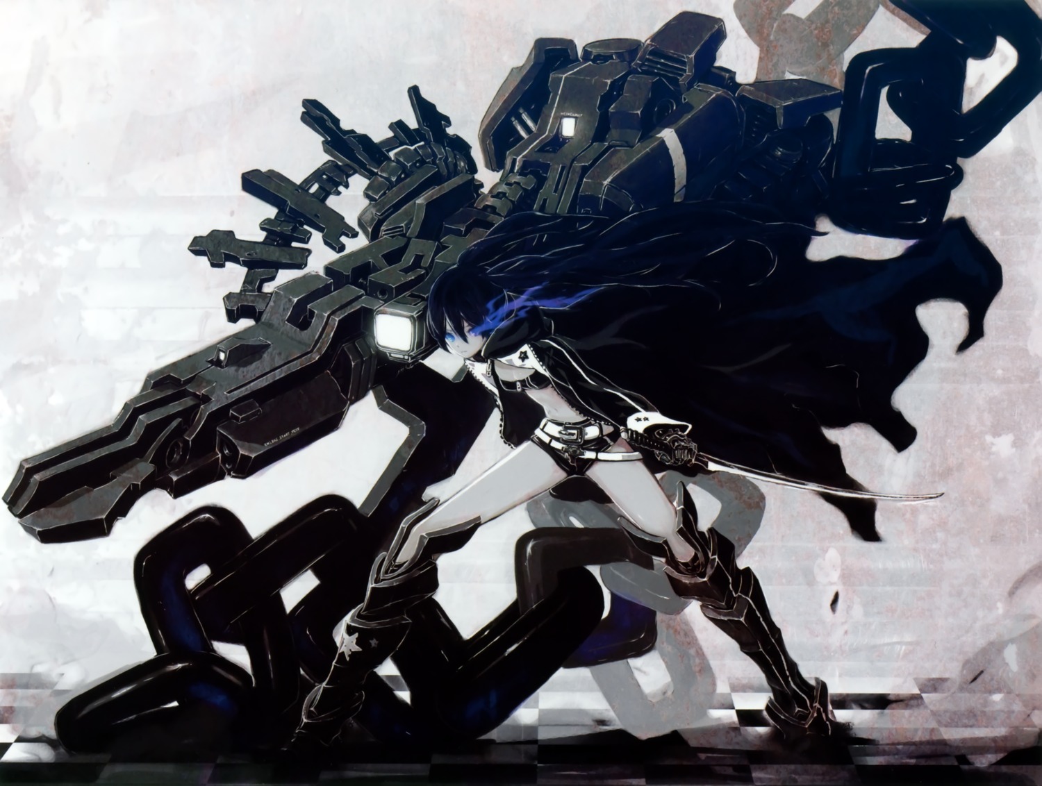 black_rock_shooter black_rock_shooter_(character) chroma_of_wall saitom sword vocaloid