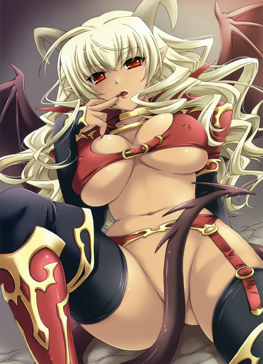 cleavage devil erect_nipples horns nopan saeki_hokuto tail thighhighs underboob wings