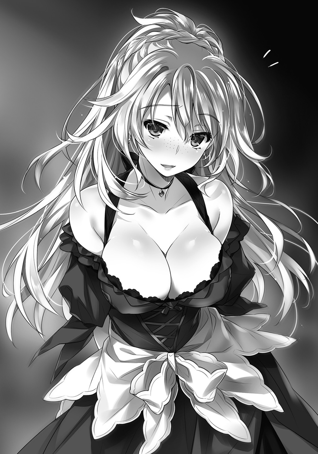 cleavage dress kuro_shishi_jou_kitan monochrome yasaka_minato