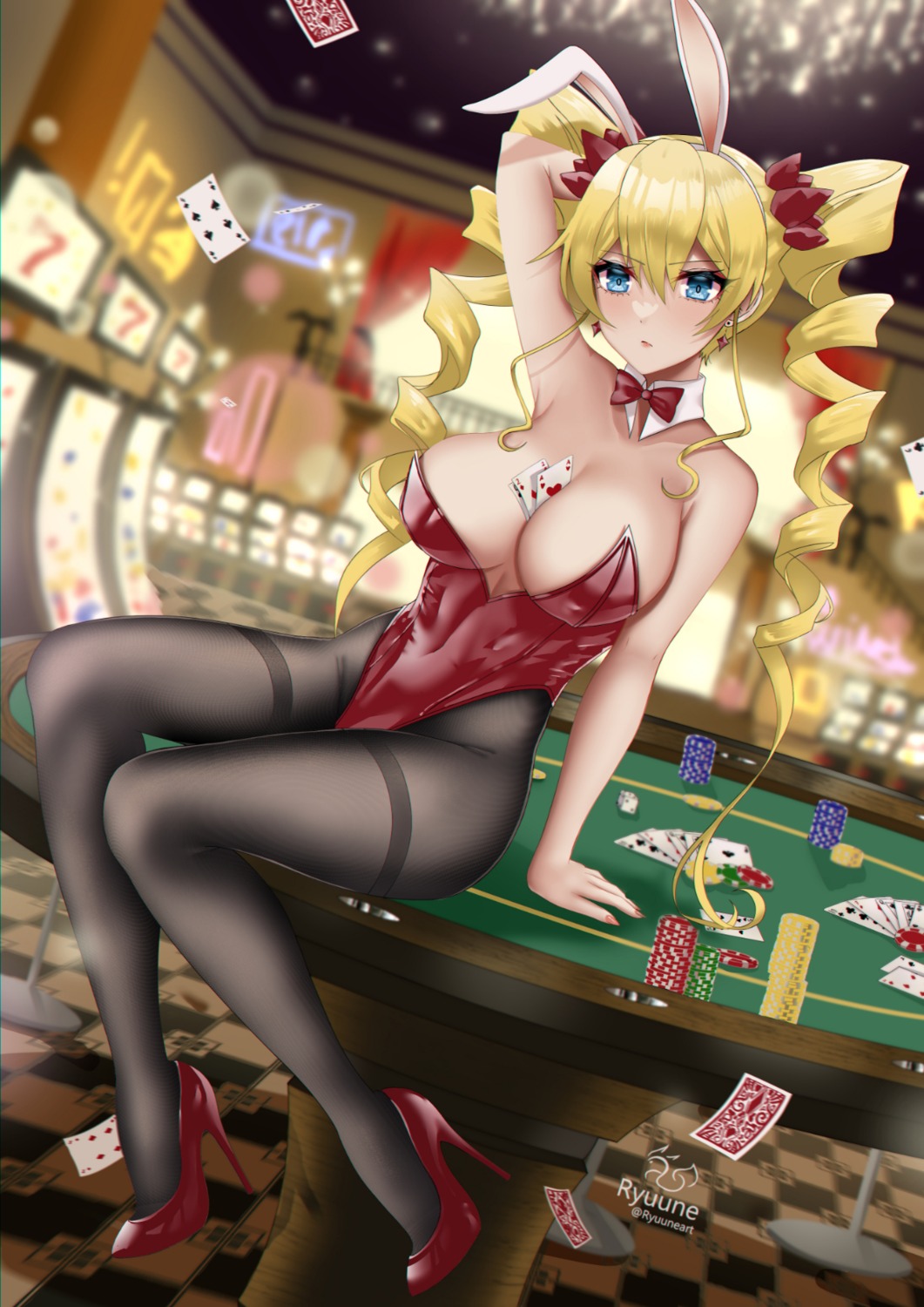 animal_ears bunny_ears bunny_girl claire_harvey heels hundred no_bra pantyhose ryuuneart