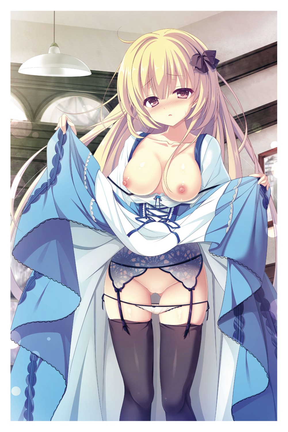 breasts garter_belt kisaragi_yuu_(circus) nipples no_bra pantsu panty_pull pussy skirt_lift stockings string_panties thighhighs uncensored