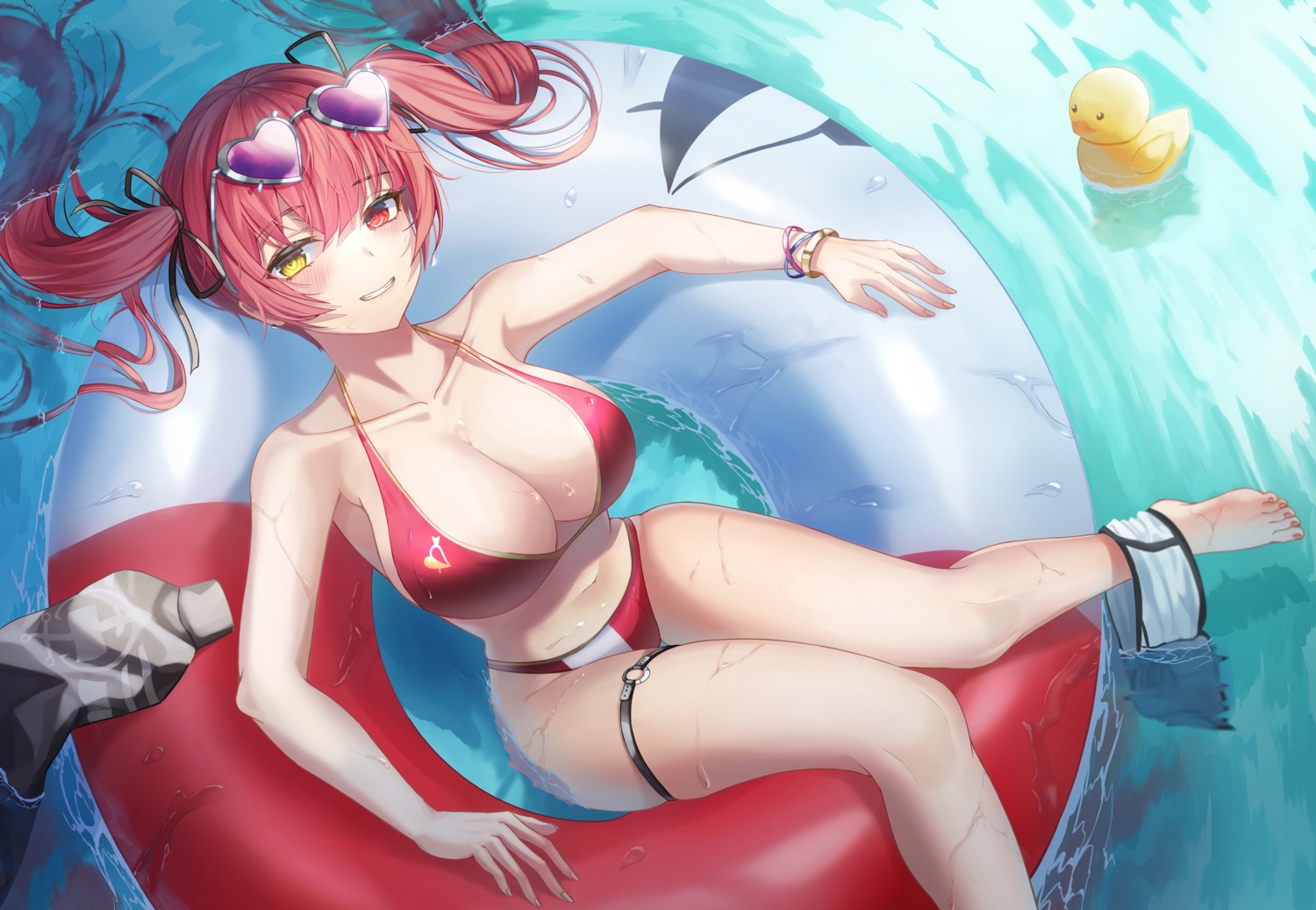 bikini garter heterochromia hololive houshou_marine megane slime_nyang swimsuits wet