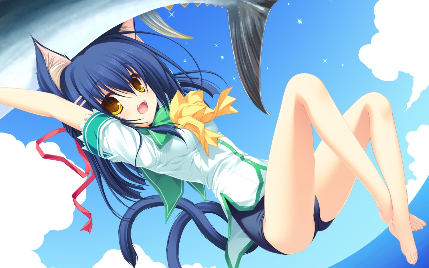 animal_ears feet kiryuu_sakuya mikagami_mamizu neko_koi nekomimi school_swimsuit seifuku swimsuits tail wallpaper whirlpool