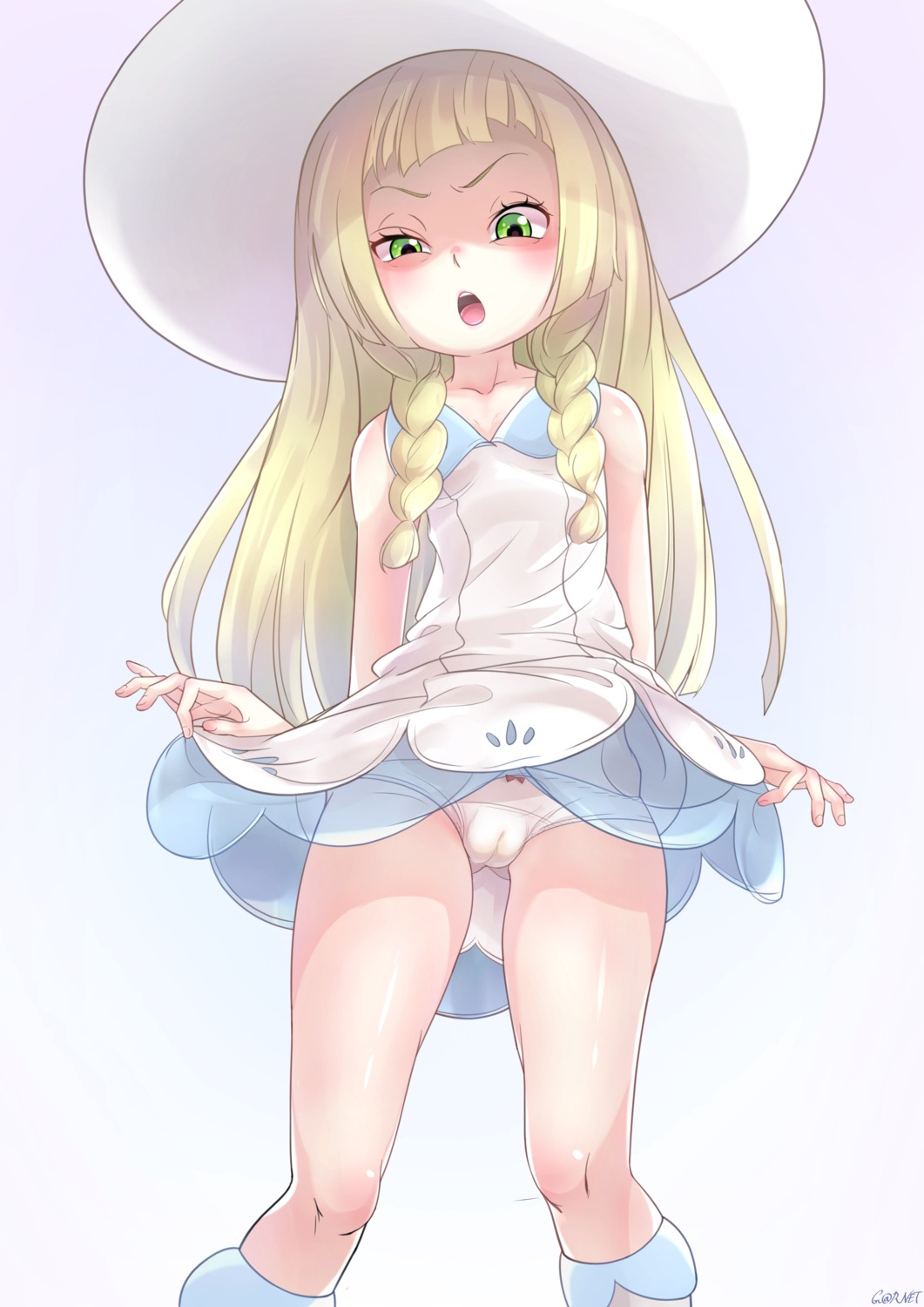 cameltoe dress g@rnet lillie_(pokemon) loli pantsu pokemon pokemon_sm pokemon_usum see_through skirt_lift