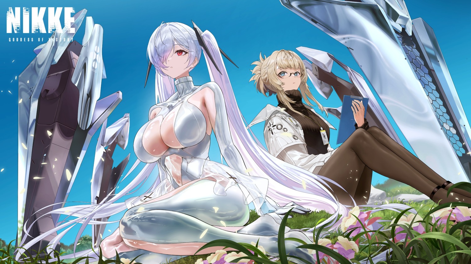 bodysuit cinderella_(nikke) megane nikke_the_goddess_of_victory no_bra pantyhose salmon88 see_through