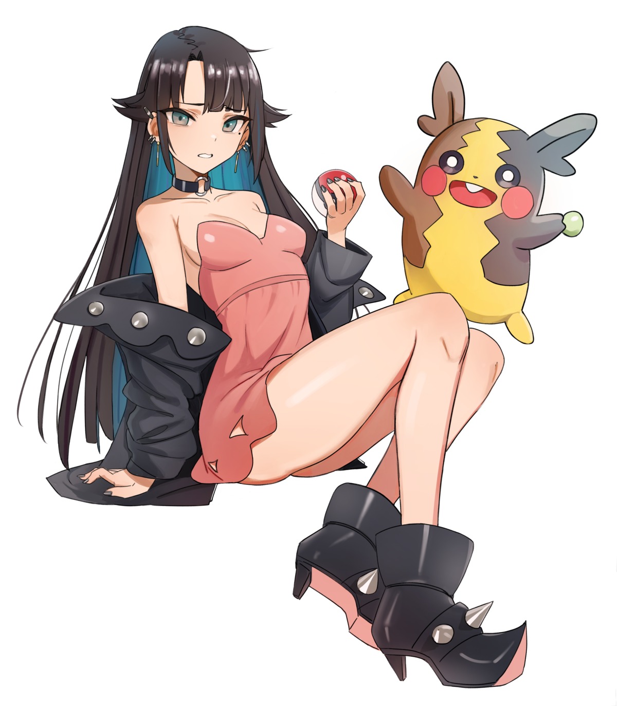 dress heels kiritzugu mary_(pokemon) morpeko no_bra pokemon pokemon_sword_and_shield skirt_lift