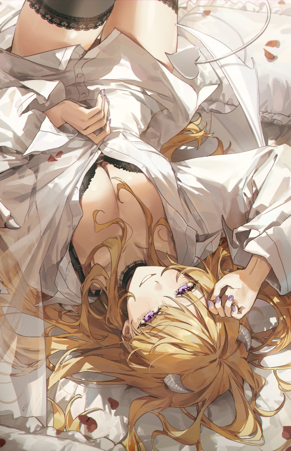 bra devil dress_shirt horns kellymonica02 open_shirt tail thighhighs wings