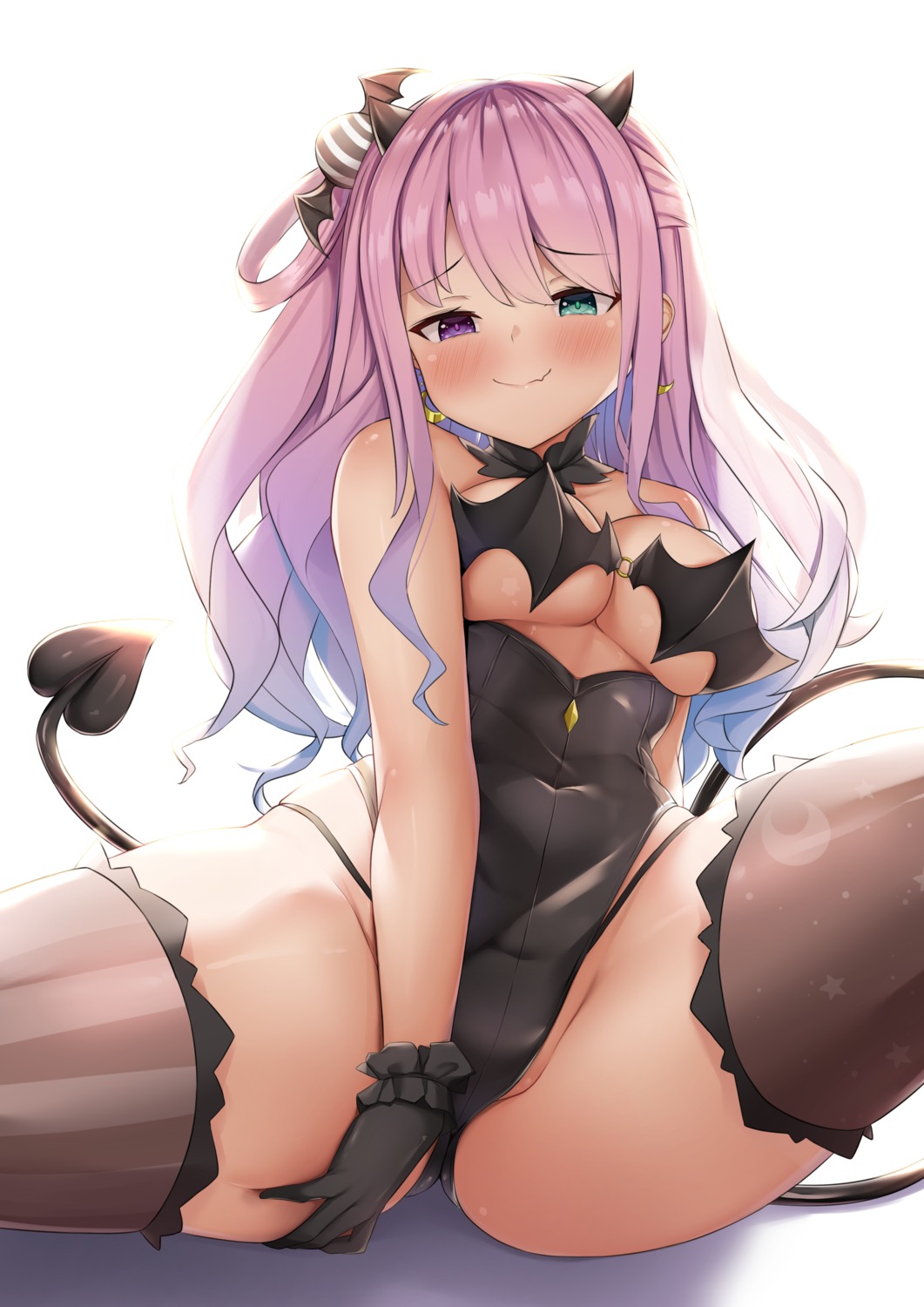 heterochromia himemori_luna hololive horns kusana_(dudqja602) leotard no_bra pantsu tail thighhighs