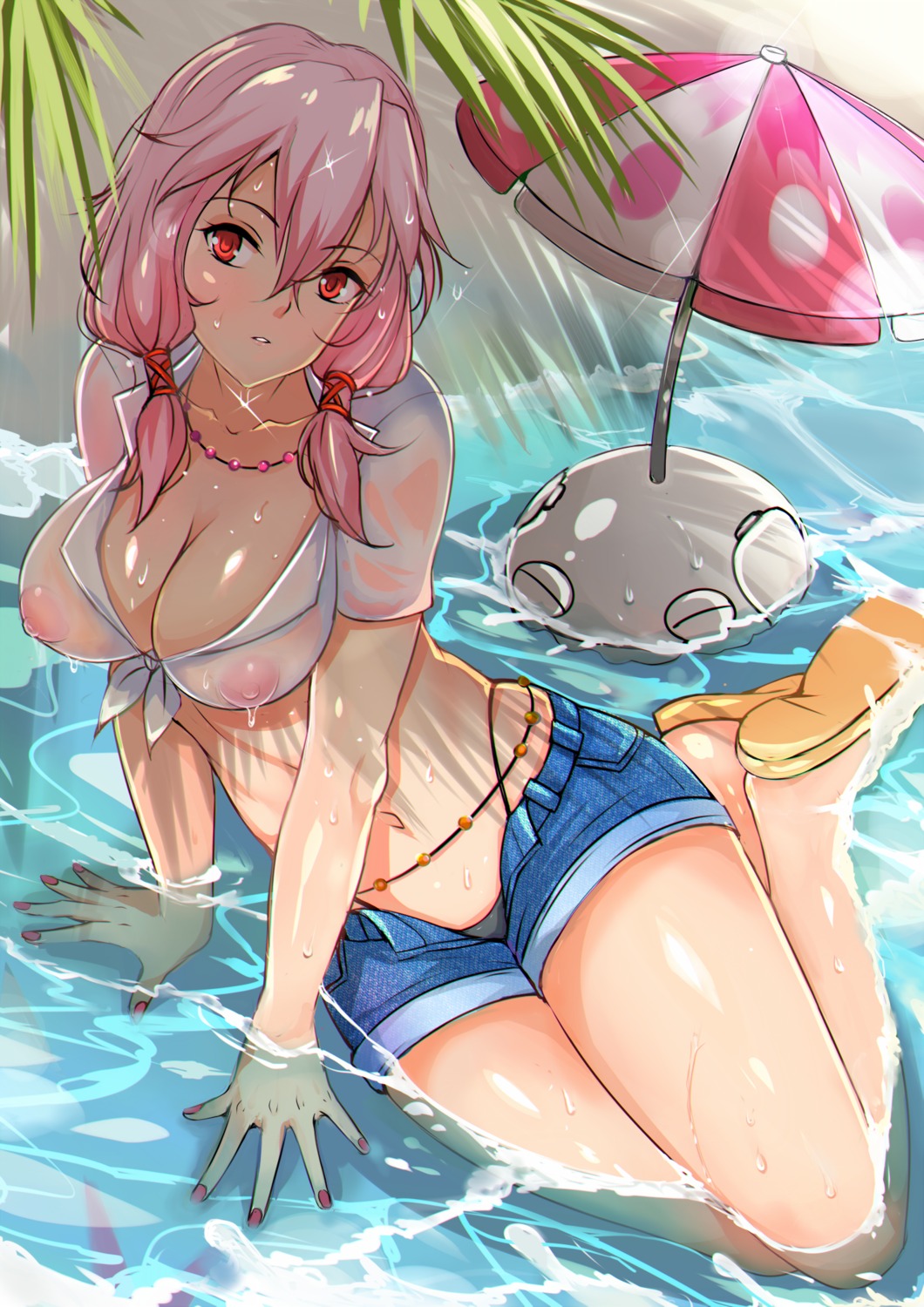 bikini guilty_crown nipples no_bra nonoririn open_shirt see_through shirt_lift swimsuits wet wet_clothes yuzuriha_inori