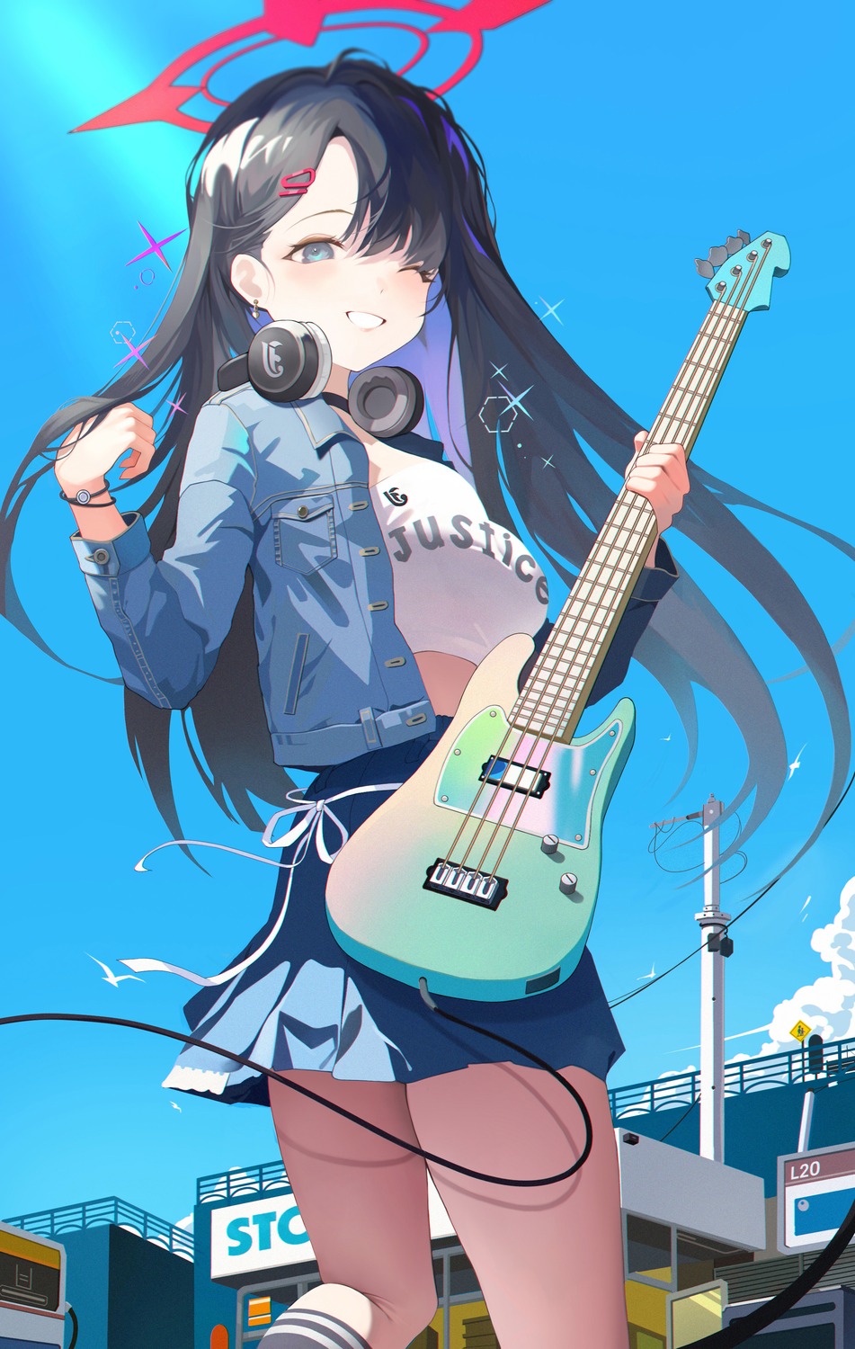 blue_archive guitar hael halo headphones nakamasa_ichika