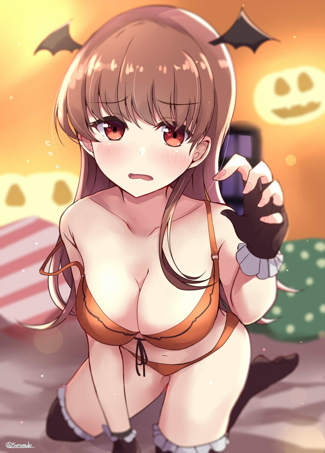 bra halloween kantai_collection ooi_(kancolle) pantsu soramuko thighhighs wardrobe_malfunction wings