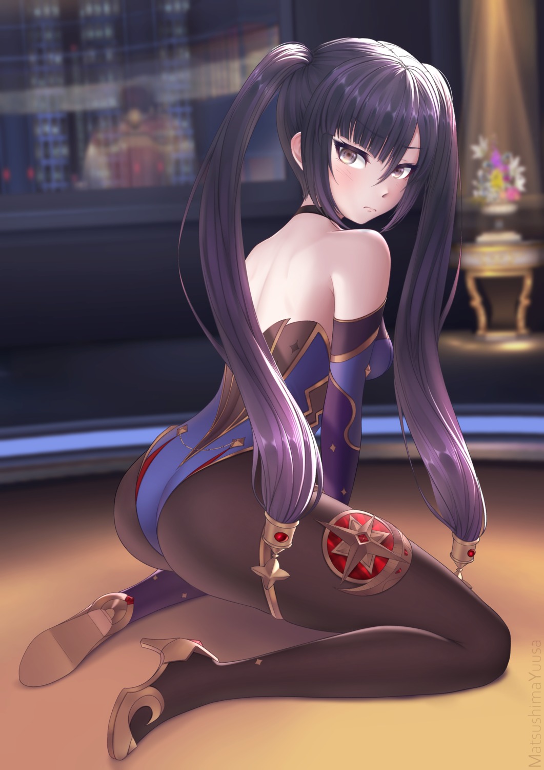 ass genshin_impact heels leotard mona_megistus no_bra pantyhose tagme