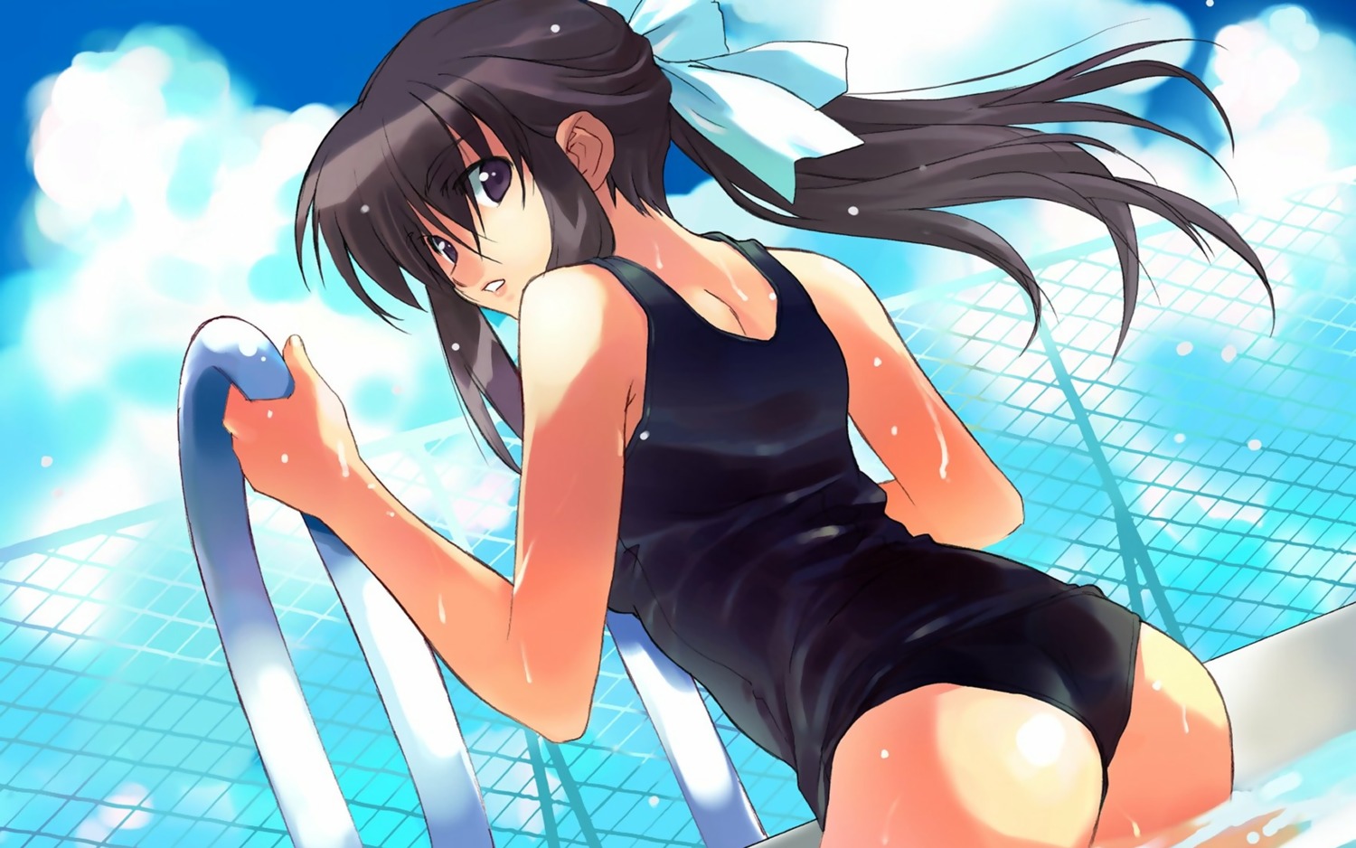 matsumoto_noriyuki school_swimsuit swimsuits wallpaper wet