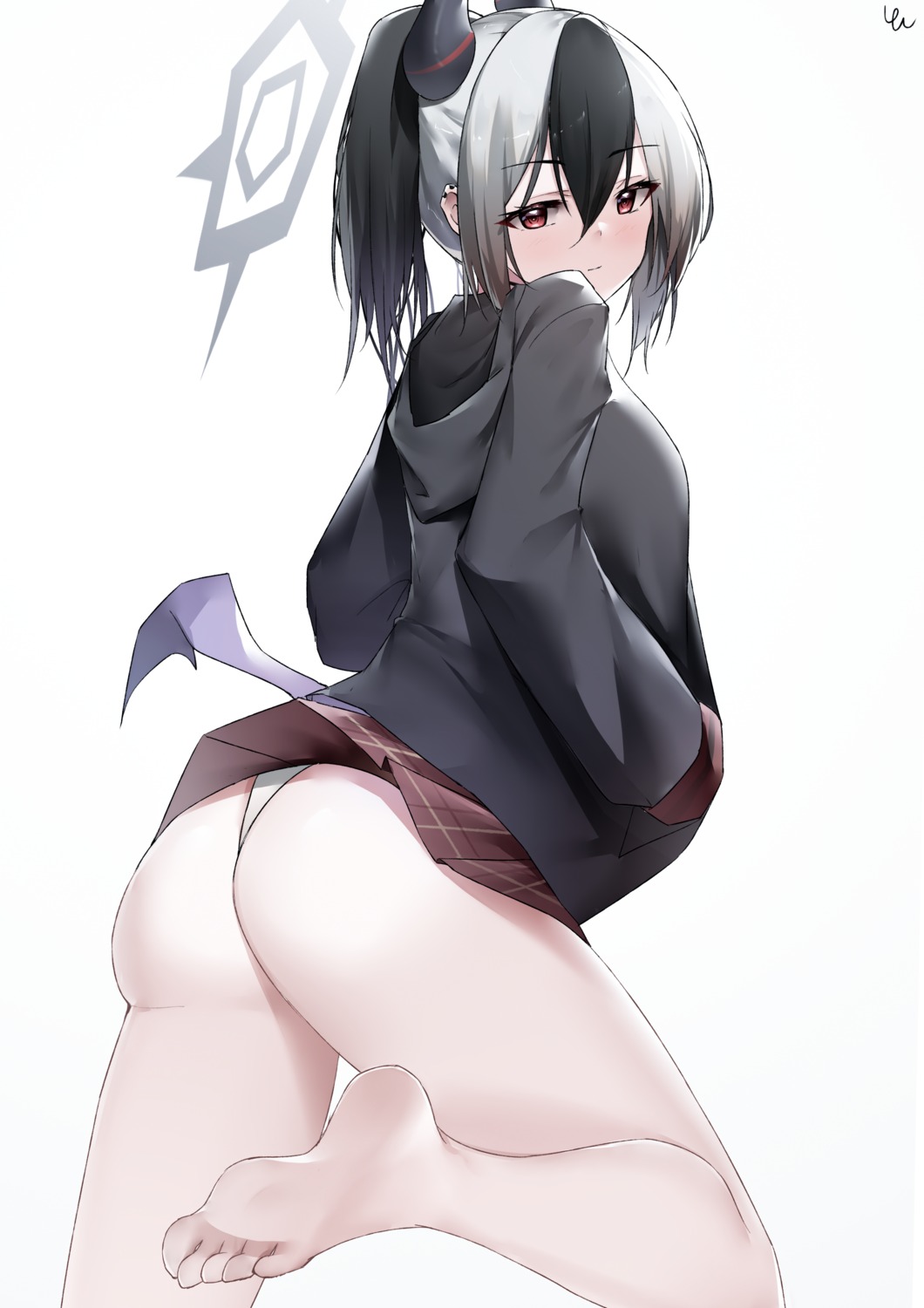 ass blue_archive devil feet halo horns onikata_kayoko pantsu skirt_lift thong wings yanwulazy