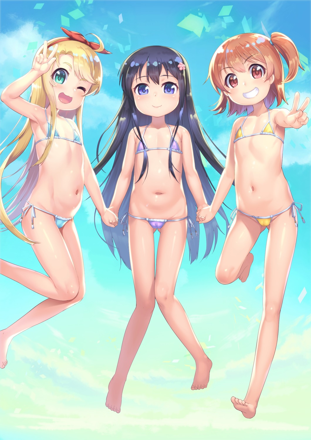 bikini cameltoe hoshino_hinata loli momoto0193 shirosaki_hana swimsuits watashi_ni_tenshi_ga_maiorita!