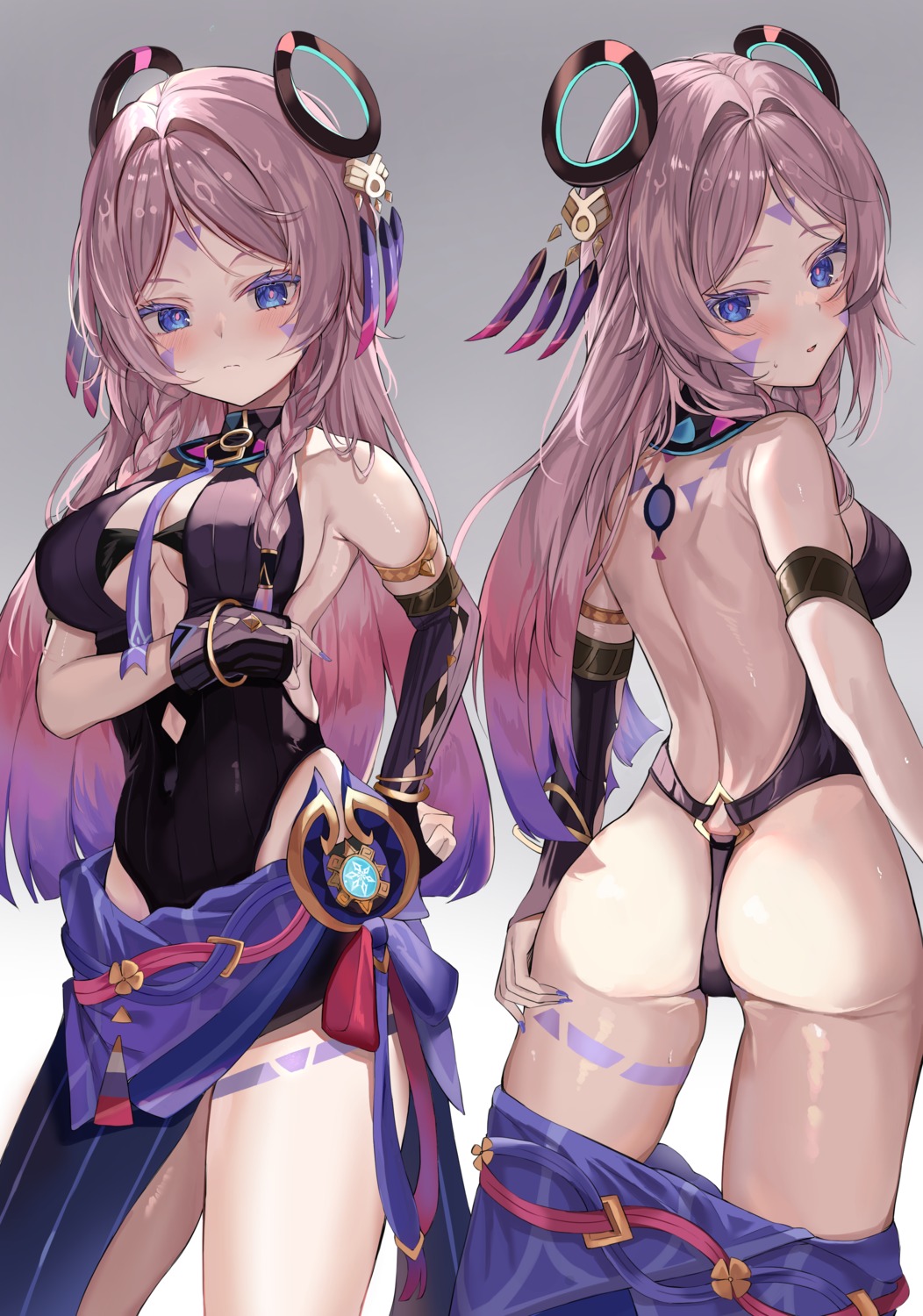 ass citlali genshin_impact harune_rane leotard no_bra tattoo