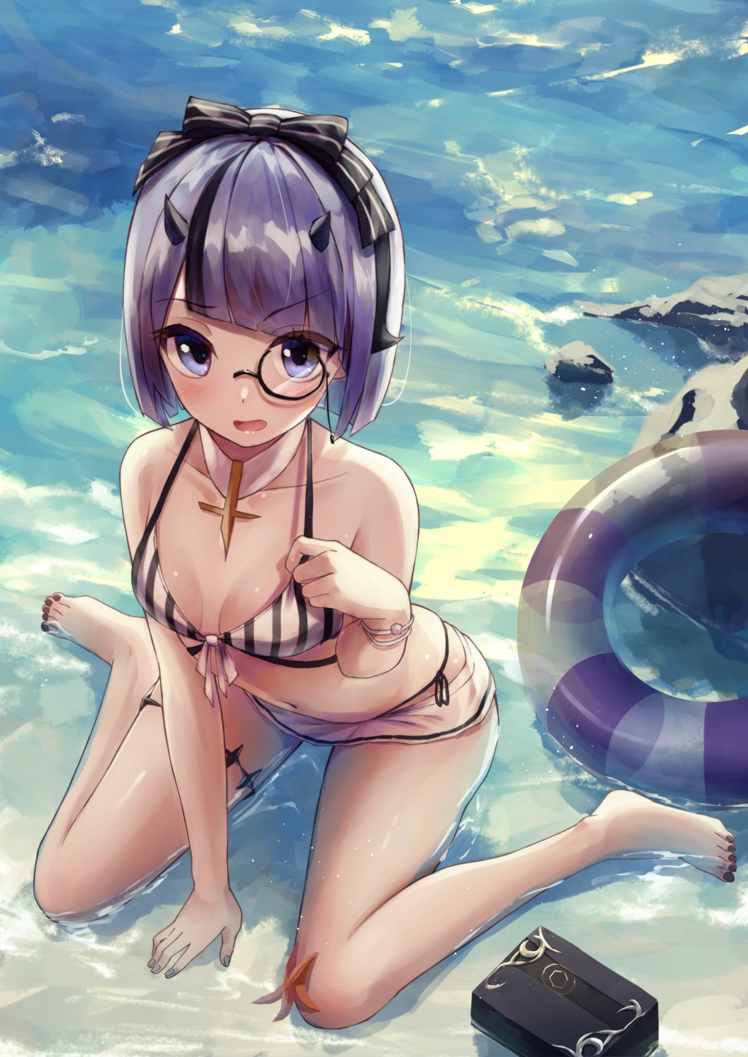 azur_lane bearn_(azur_lane) bikini garter horns megane shun'ya_(daisharin36) swimsuits wet