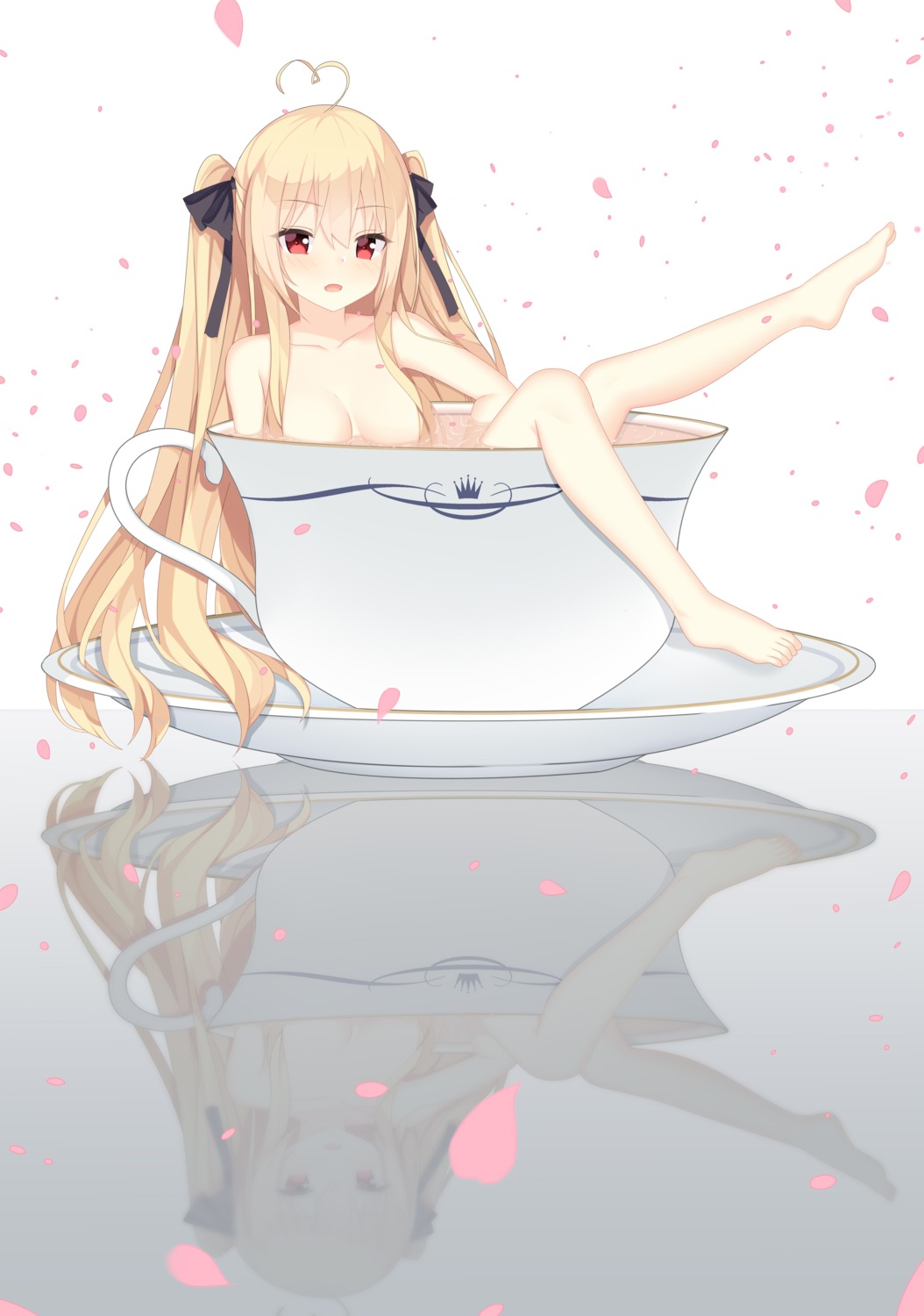bathing naked niliu_chahui tokisaki_asaba wet