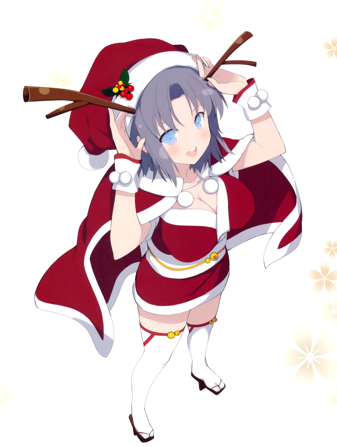 christmas cleavage dress horns senran_kagura thighhighs yaegashi_nan yumi_(senran_kagura)