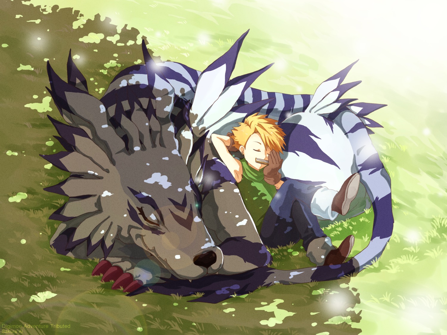 ceal-sakura-ai digimon garurumon ishida_yamato male monster