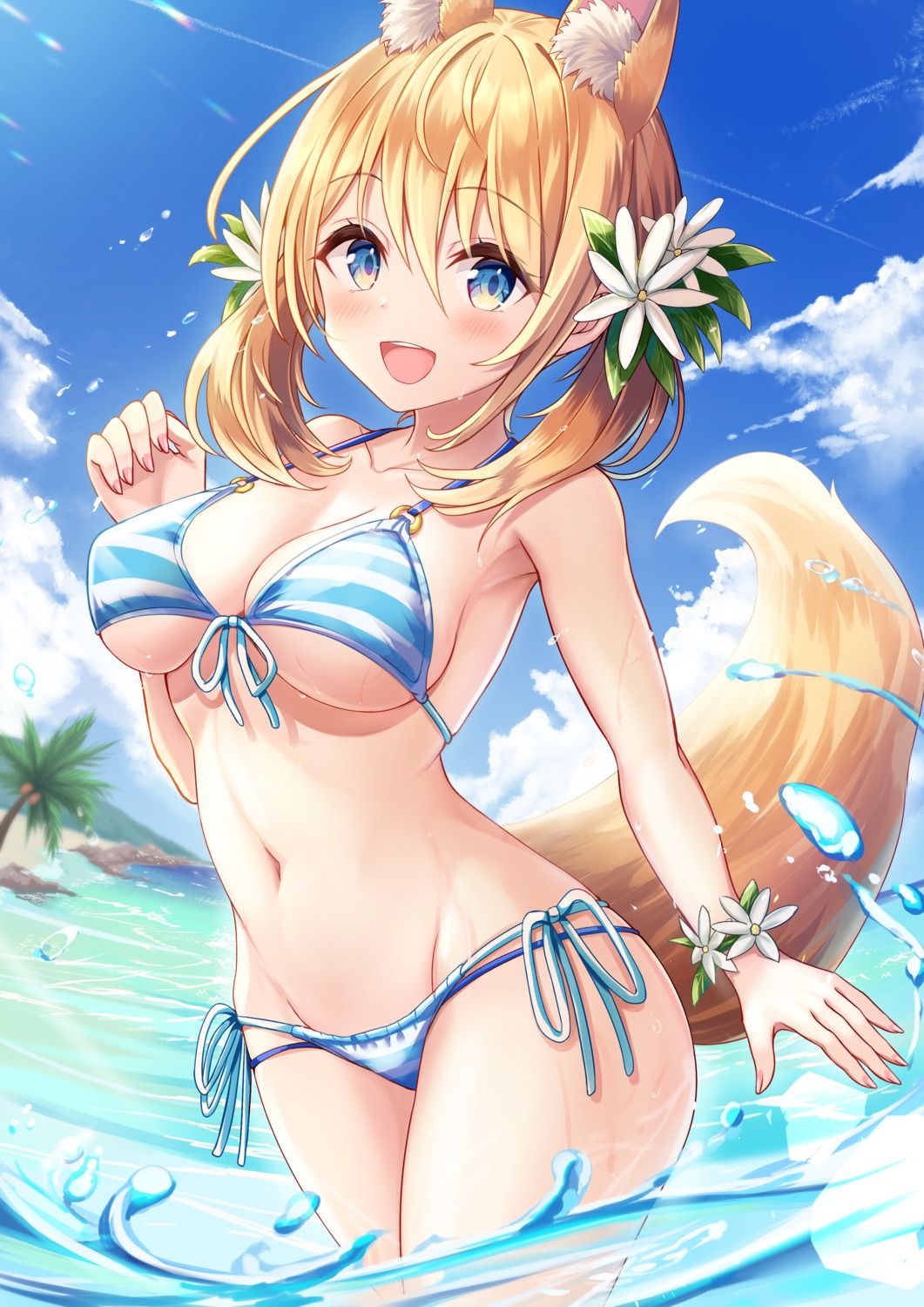 animal_ears bikini kitsune sakura_ani swimsuits tail wet