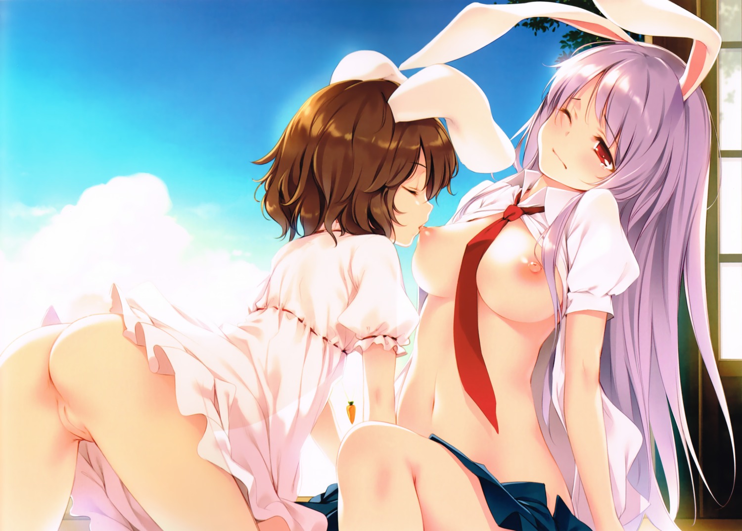 animal_ears ass breasts bunny_ears dress gekidoku_shoujo inaba_tewi ke-ta loli nipples no_bra nopan photoshop pussy reisen_udongein_inaba touhou uncensored yuri