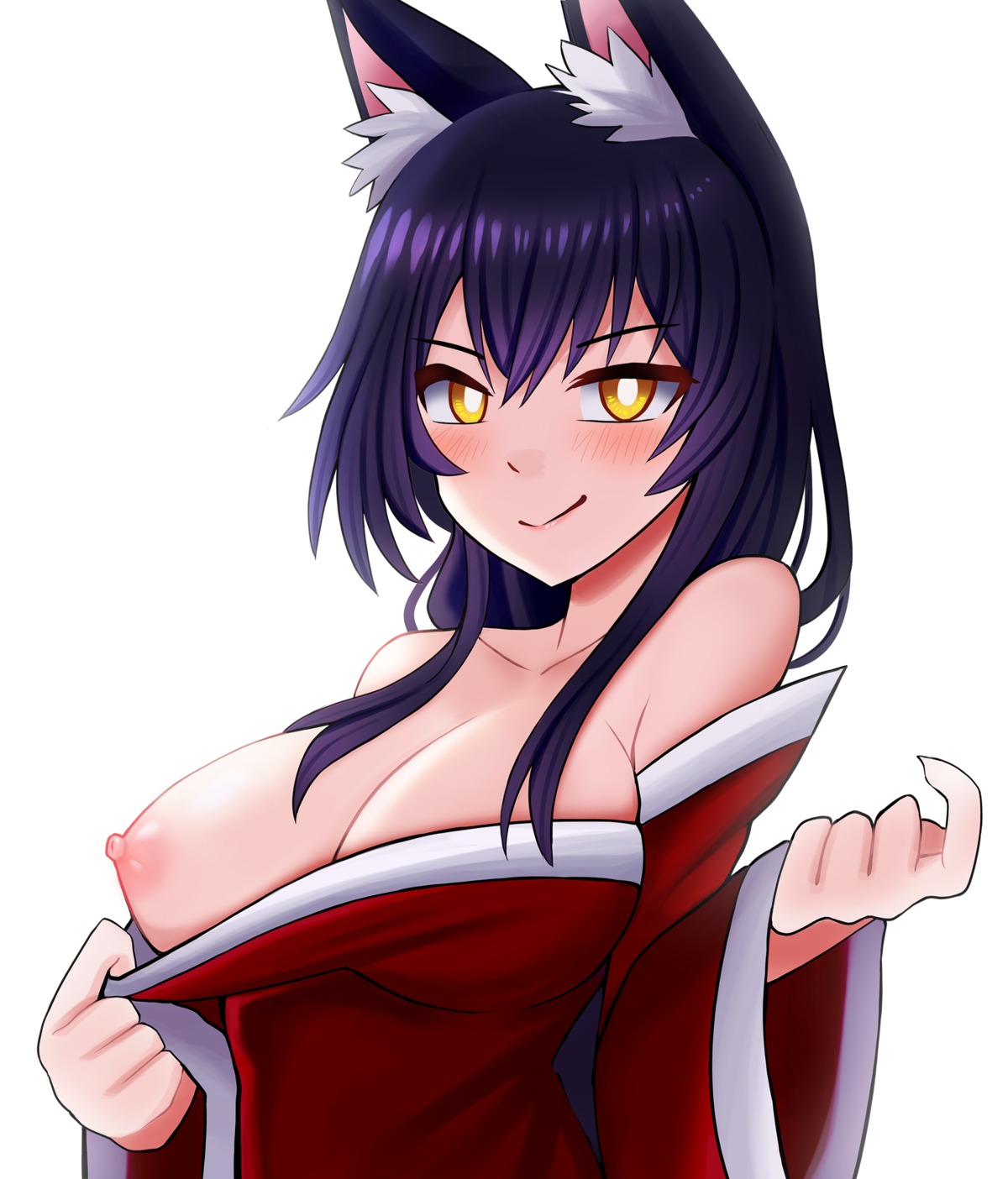 ahri animal_ears breasts jerrytz kitsune league_of_legends nipples no_bra undressing