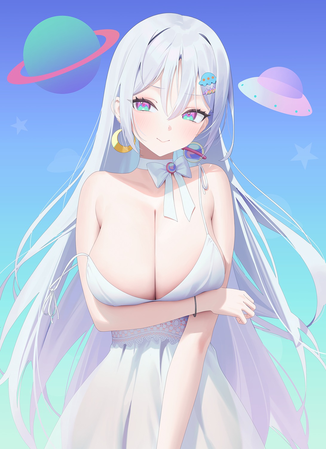 aya_(lezon) breast_hold dress indie_virtual_youtuber no_bra see_through