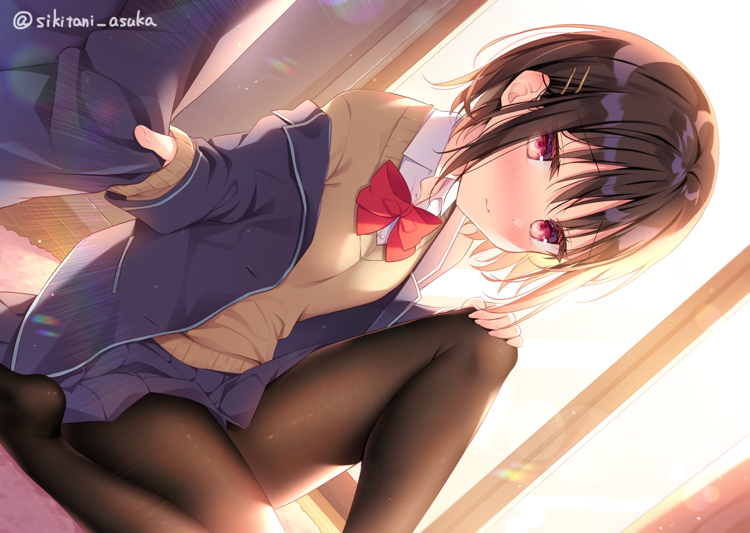 pantyhose seifuku shikitani_asuka skirt_lift sweater