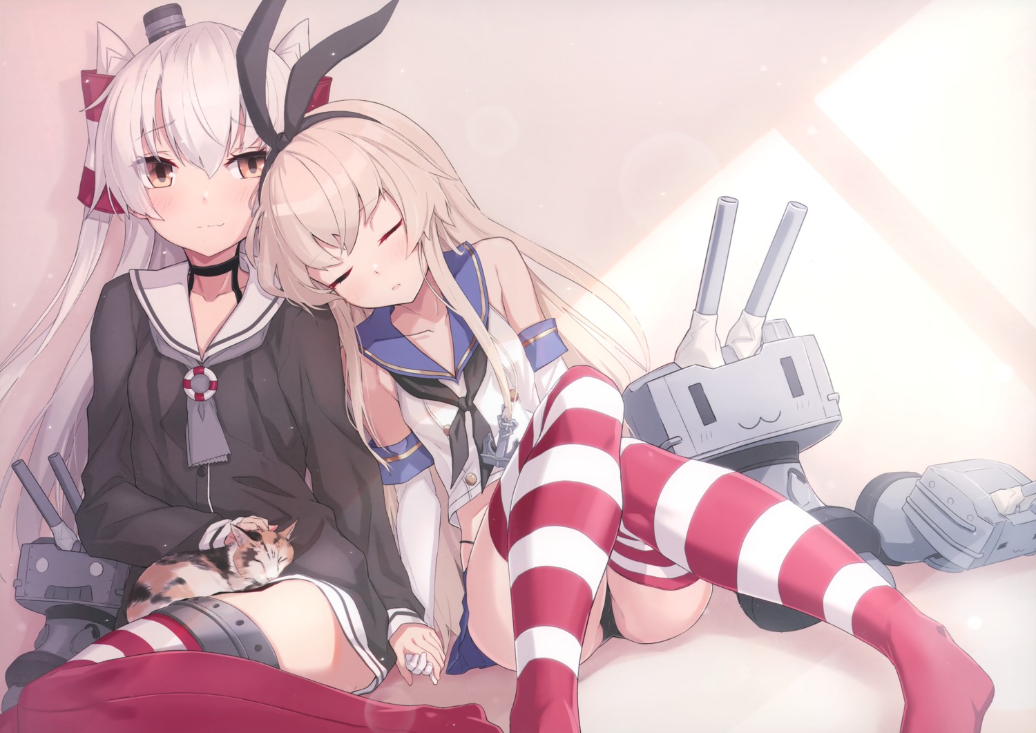 amatsukaze_(kancolle) kantai_collection neko rensouhou-chan shimakaze_(kancolle) takanashi_kei_(hitsujikan) thighhighs yuri