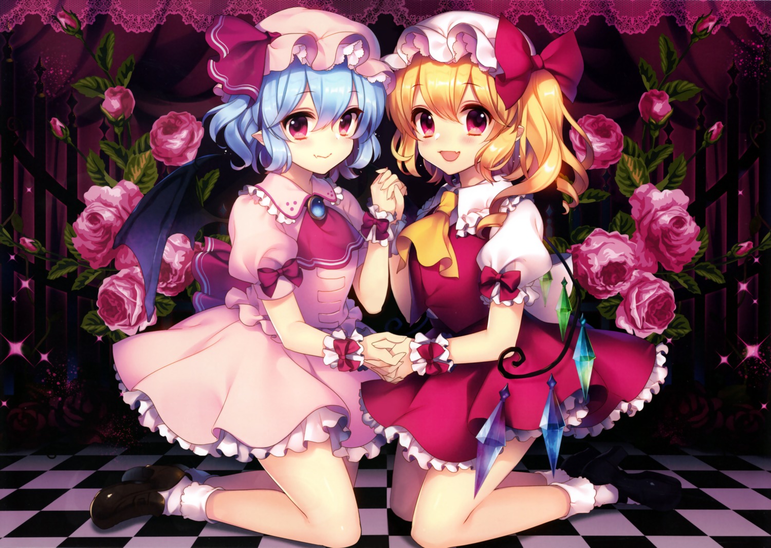 dress flandre_scarlet masaru.jp pointy_ears remilia_scarlet scanning_artifacts touhou wings