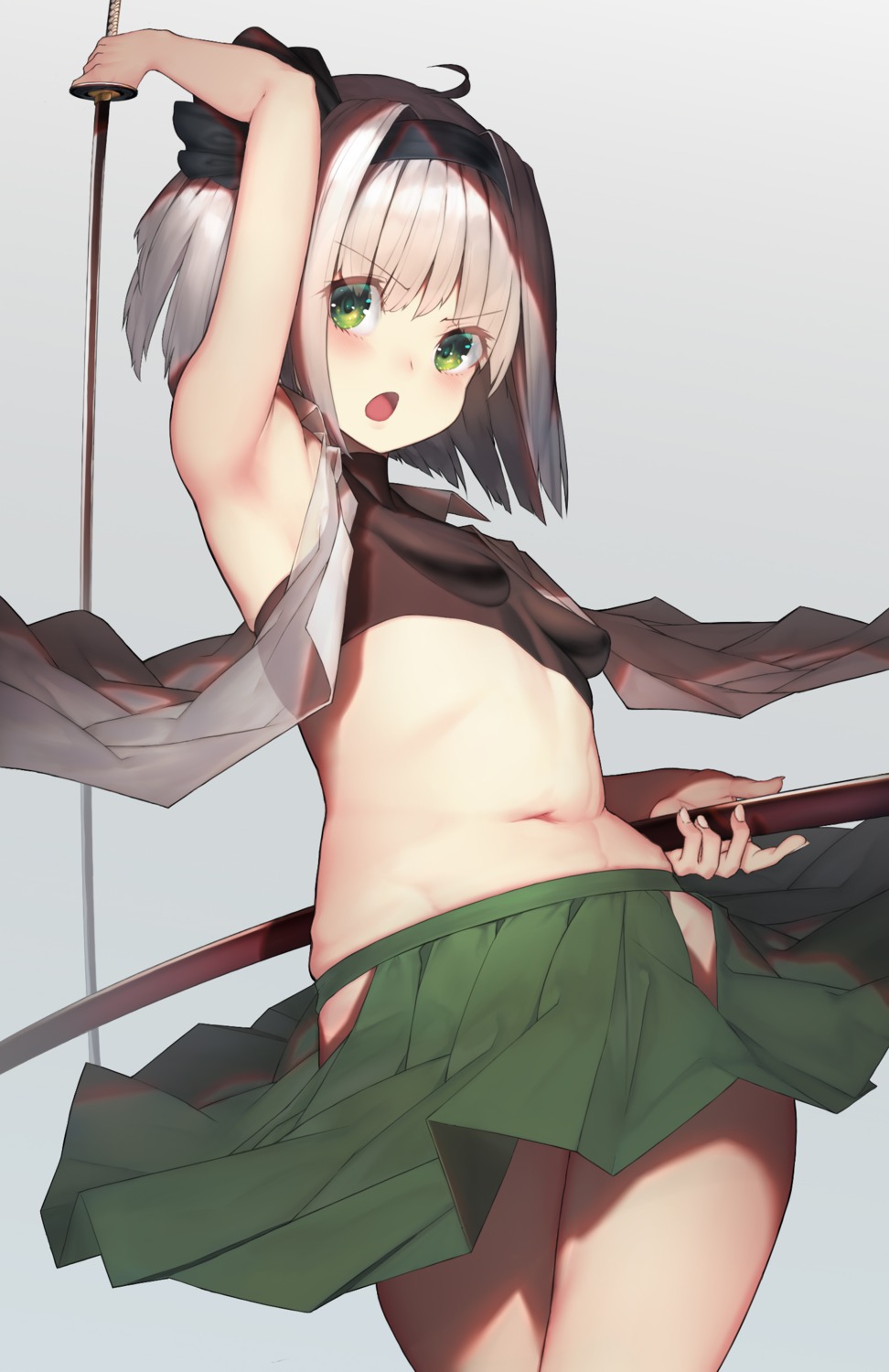 banitya konpaku_youmu nopan skirt_lift sword touhou