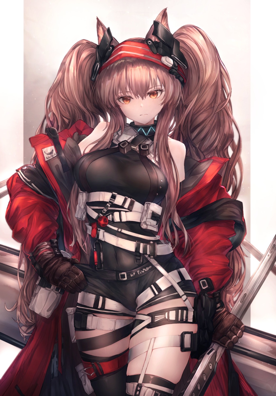 angelina_(arknights) animal_ears arknights garter hakua_mill thighhighs weapon