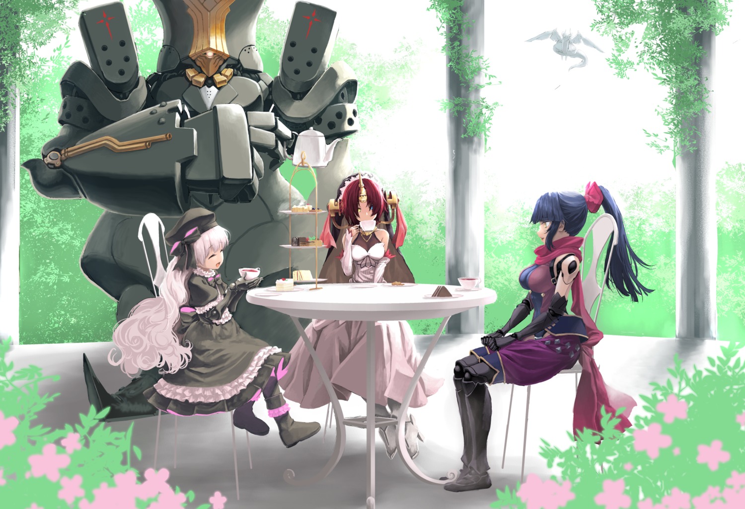 armor charles_babbage_(fate/grand_order) dress fate/grand_order frankenstein's_monster_(fate) heels horns katou_danzou_(fate/grand_order) kohige mecha nursery_rhyme_(fate/extra)