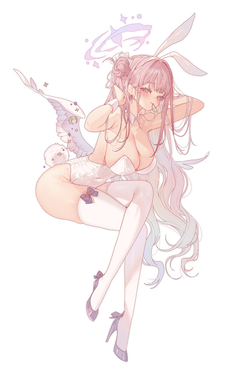 angel animal_ears blue_archive bunny_ears bunny_girl heels misono_mika no_bra tail thighhighs torano wings