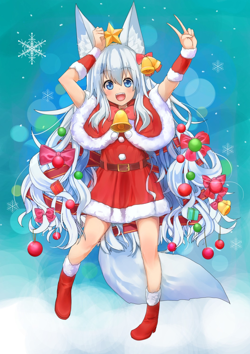 animal_ears christmas dress heels kitsune tail waichi