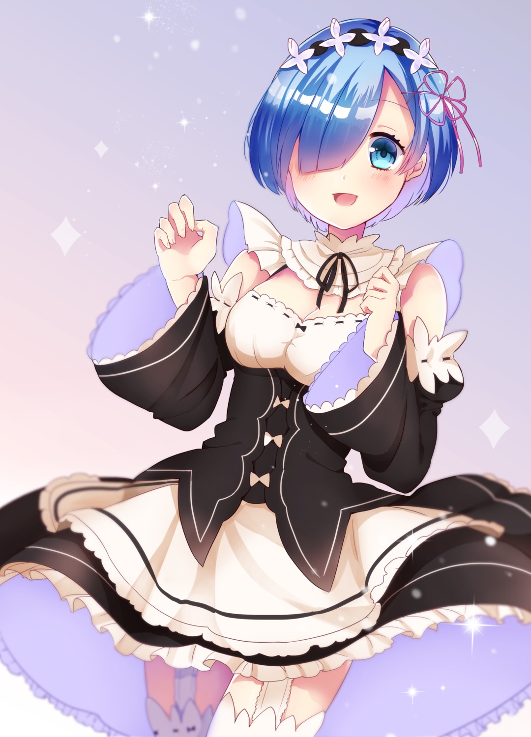 cleavage kenpin maid re_zero_kara_hajimeru_isekai_seikatsu rem_(re_zero) stockings thighhighs