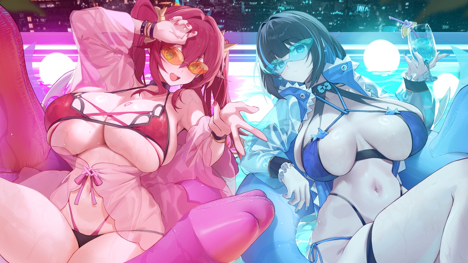 bikini evil_twins_(yugioh) megane see_through swimsuits xiujia_yihuizi yugioh