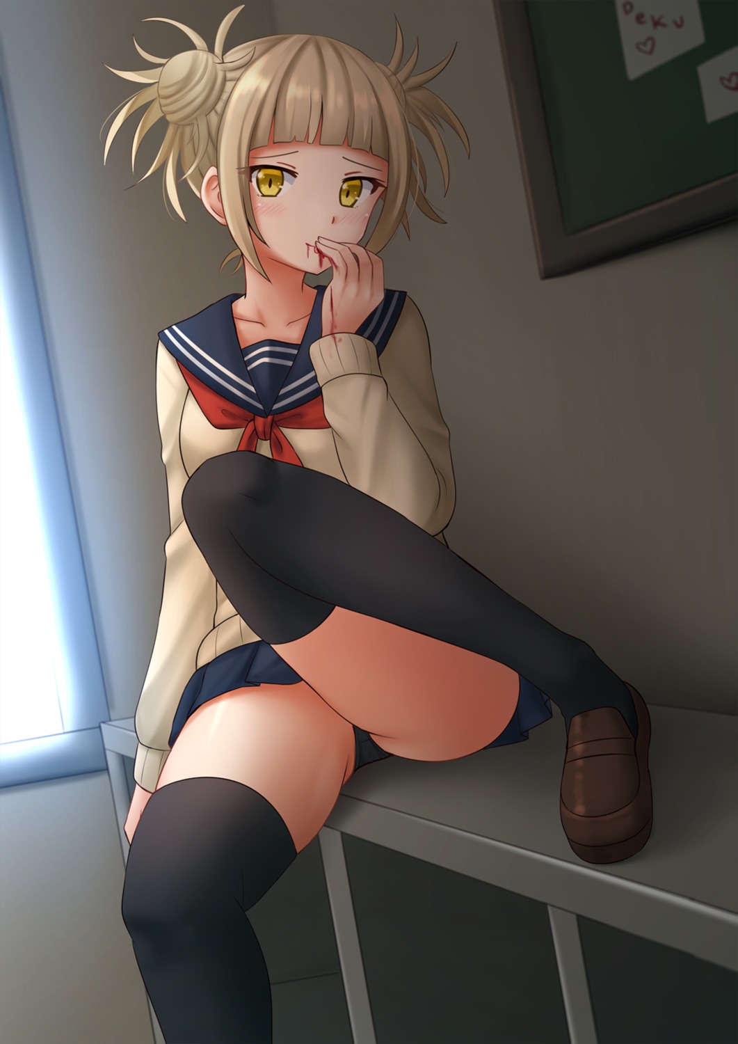 boku_no_hero_academia kazenokaze pantsu seifuku sweater thighhighs toga_himiko