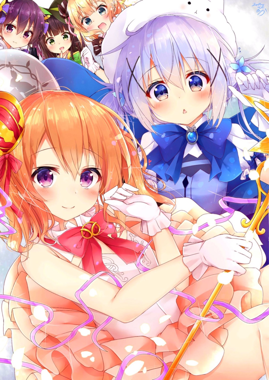 gochuumon_wa_usagi_desu_ka? hoto_cocoa kafuu_chino kirima_sharo rouka tedeza_rize ujimatsu_chiya waitress