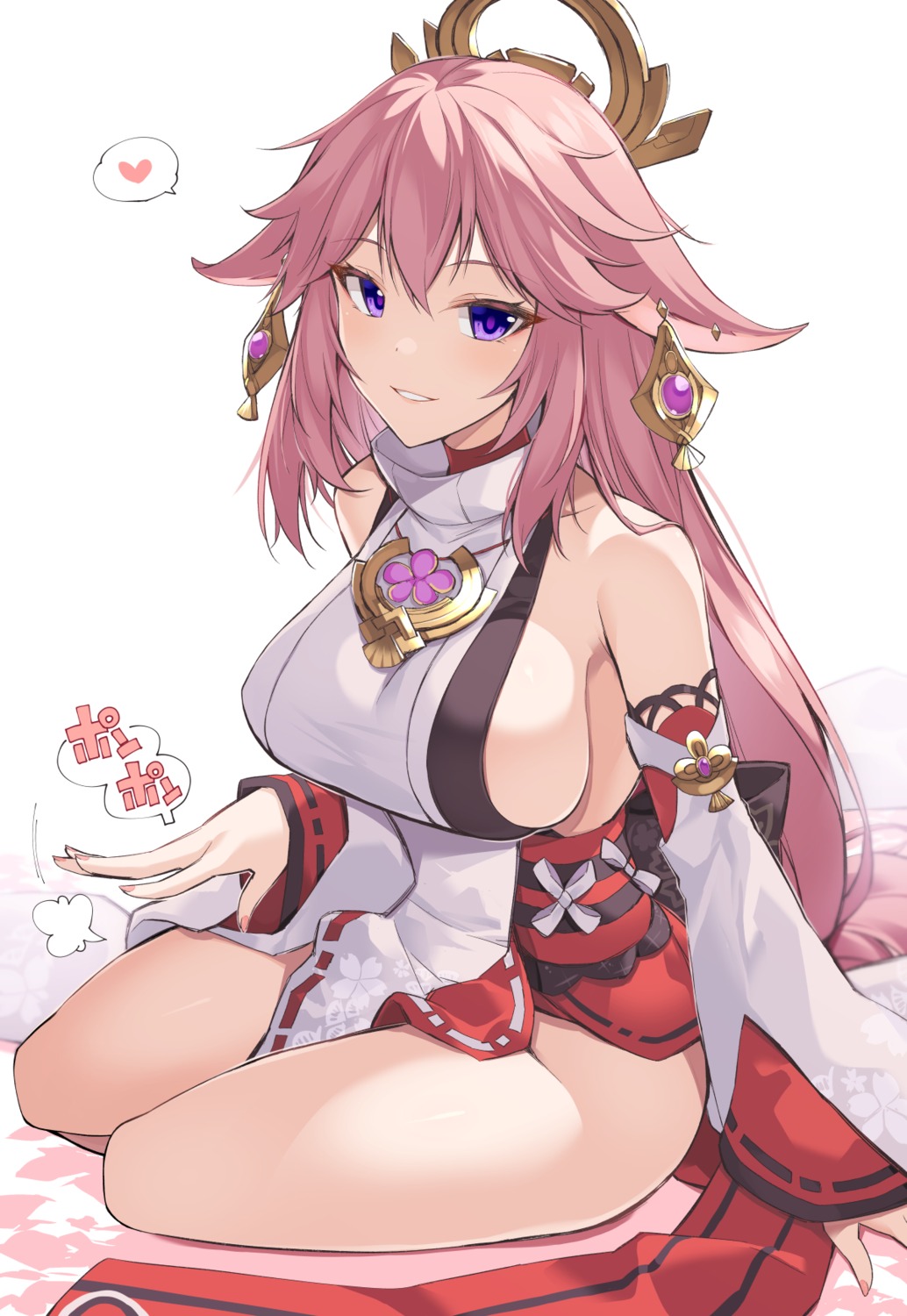 animal_ears genshin_impact japanese_clothes kitsune no_bra oota_yuuichi yae_miko